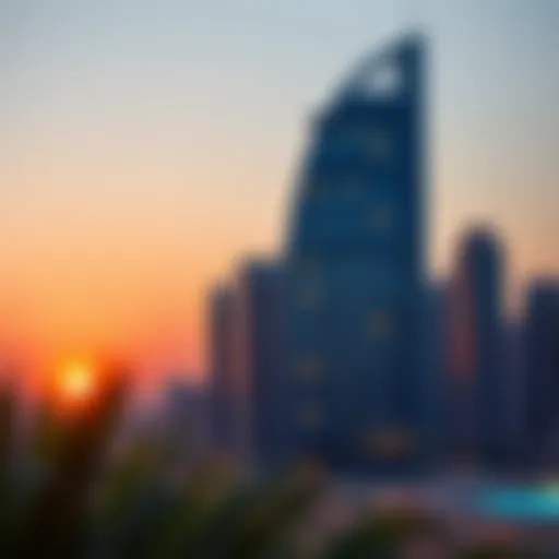 Stunning view of Al Majara Tower at sunset