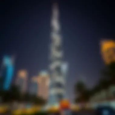 Night view of Al Manara Tower illuminated