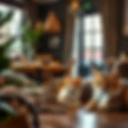 A cozy cat-friendly cafe in Dubai with cats lounging around.