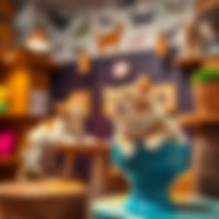 Cats enjoying playtime at a cat cafe in Dubai.