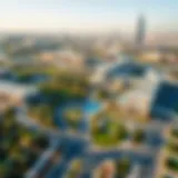 Aerial view of Dubai Investments Park showcasing its expansive layout and greenery.