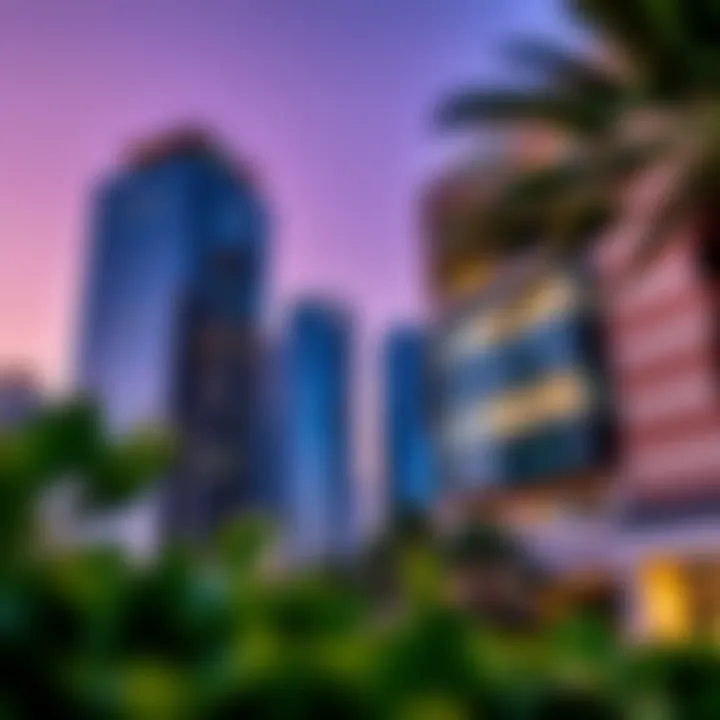 Modern commercial buildings within Dubai Investments Park signifying its business potential.