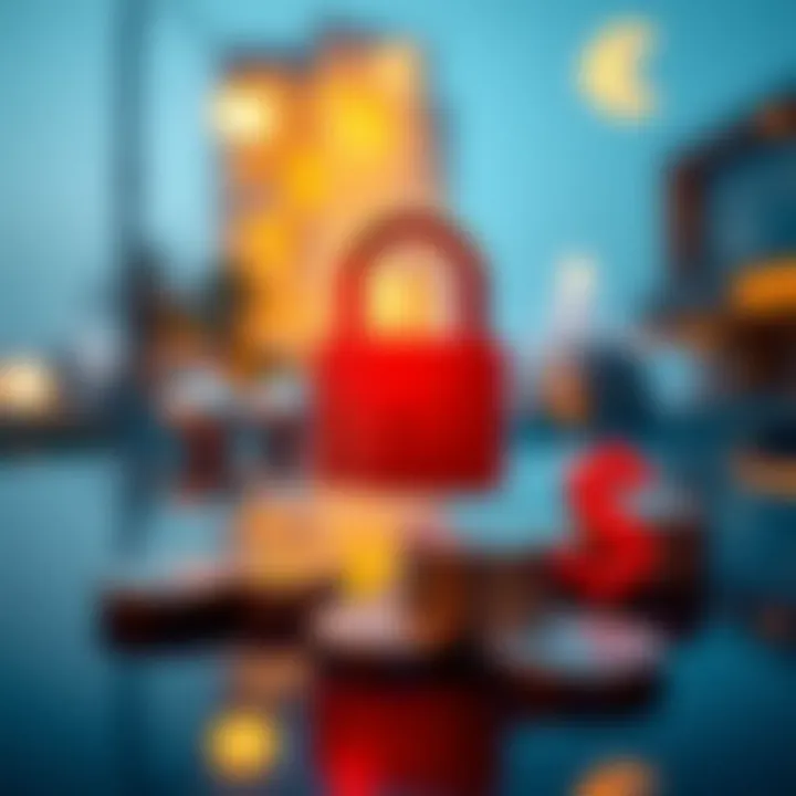 Security in Money Transfer Solutions A secure digital transaction representation with padlock and currency symbols