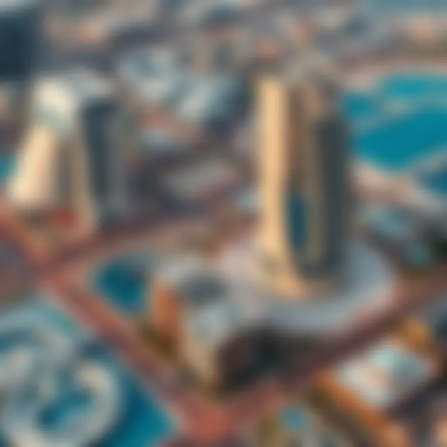 Aerial view of Al Jaddaf showcasing its modern architecture