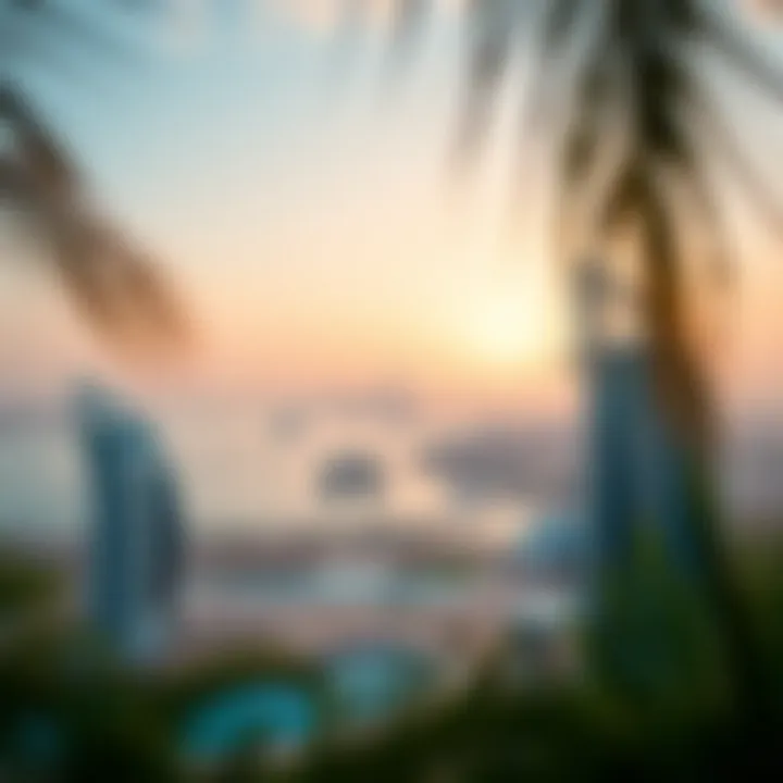 Panoramic skyline view of Dubai from the Palm