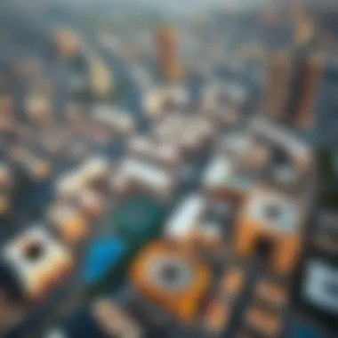 Aerial View of International City, Dubai Aerial view of International City, Dubai, showcasing the school locations