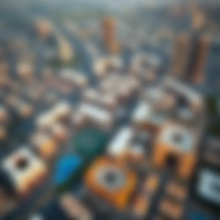 Aerial View of International City, Dubai Aerial view of International City, Dubai, showcasing the school locations