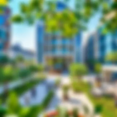 Urban Plaza in Mag City with Greenery Vibrant urban plaza in Mag City filled with greenery and social spaces