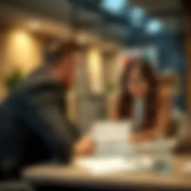 A professional discussing rental agreements in a modern office