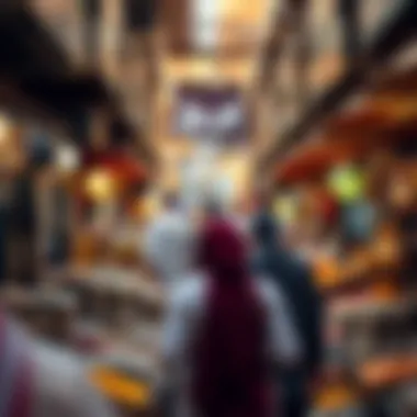 Bustling atmosphere of a market with various goods