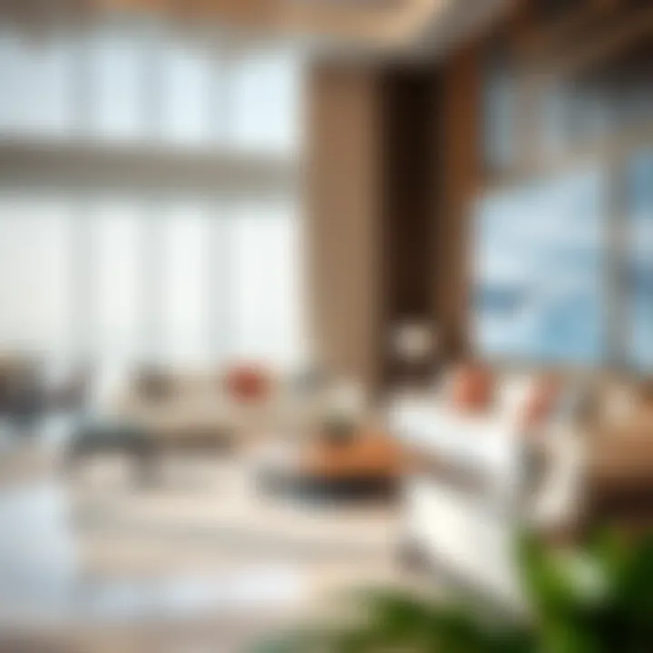 Sophisticated Interiors: Living Room Design Spacious living room in Swissotel Al Murooj Dubai apartments