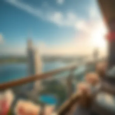 Breathtaking view of Dubai's coastline from a luxurious apartment balcony