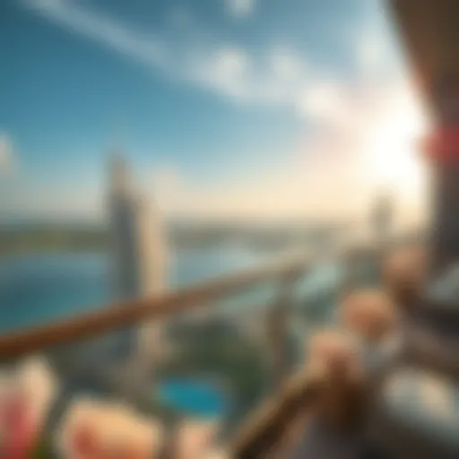 Breathtaking view of Dubai's coastline from a luxurious apartment balcony