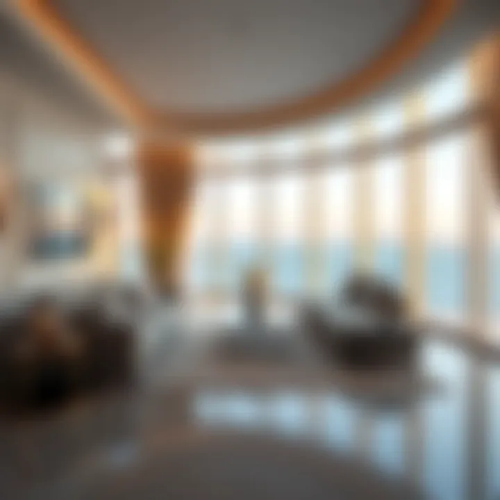 Elegant living room with panoramic windows showcasing the sea