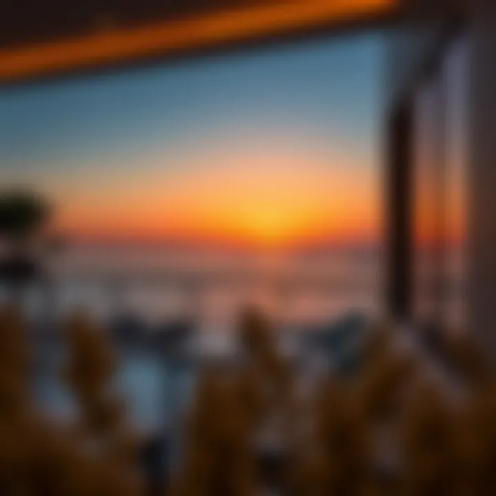 Sunset over the sea as seen from a luxury apartment terrace