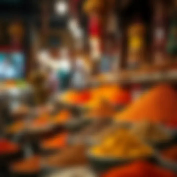 Vibrant Spices at Dubai Souk A vibrant display of spices in a traditional souk