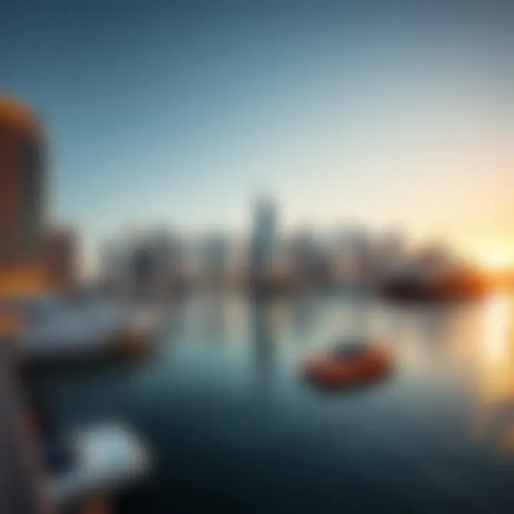 A stunning sunset over the Dubai Marina, reflecting on the water