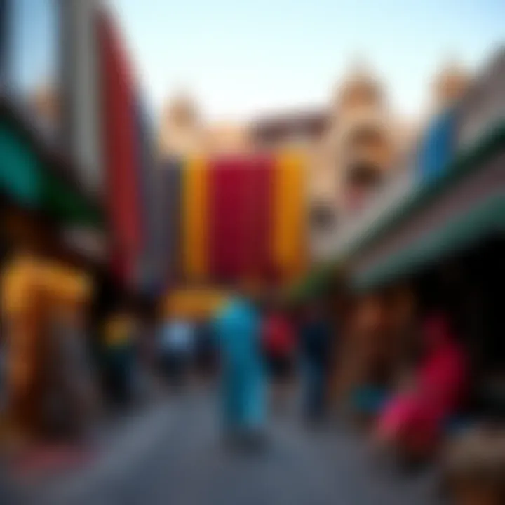 The vibrant souks of Dubai, filled with colorful textiles and spices