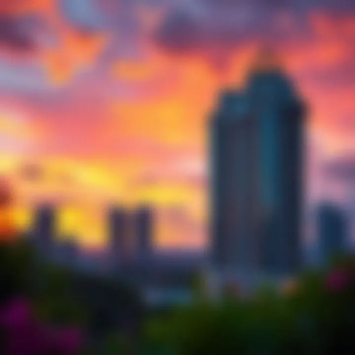 Stunning view of Princess Tower against a sunset backdrop