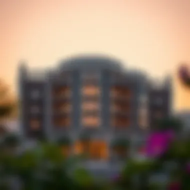 Exterior facade of الملا بلازا at sunset