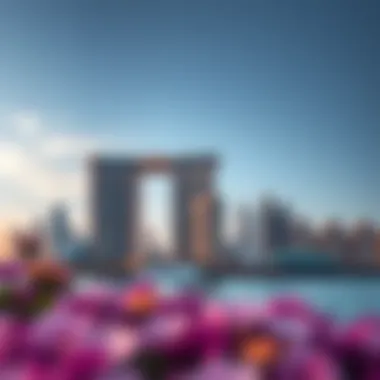 An artistic rendering of The Pointe Atlantis amidst Dubai's skyline highlighting its contemporary features.