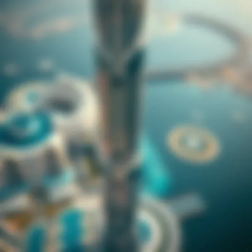 Aerial view of the tallest tower in Dubai showcasing its unique architectural design