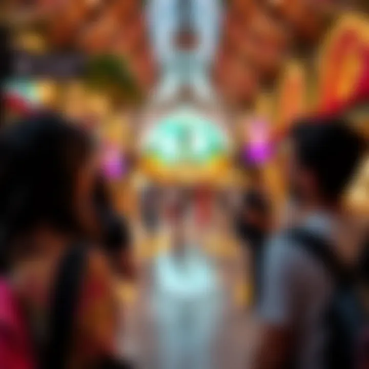 The lively atmosphere of visitors enjoying Global Village