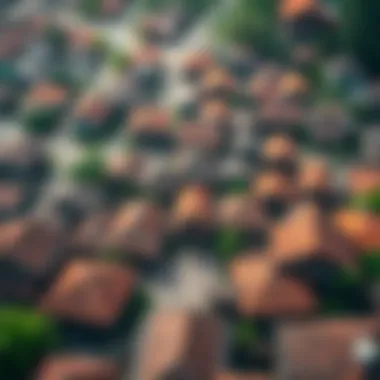 An aerial view of a historical workers' village showcasing its layout and design.