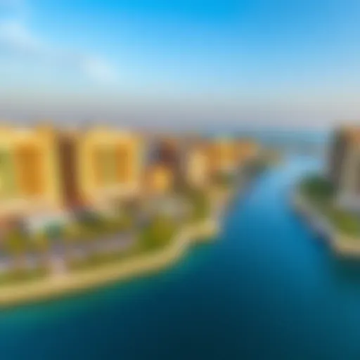 Aerial Perspective of Waterfront Living Aerial view of Waters Edge Yas showcasing waterfront properties