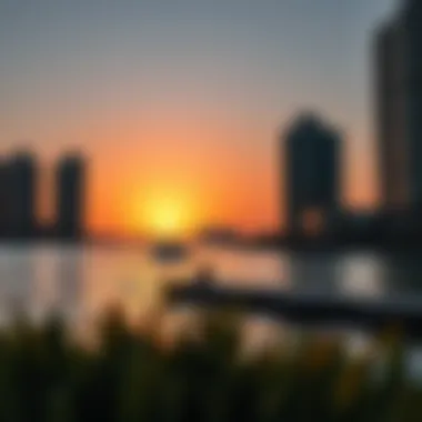 Breathtaking Waterfront Sunsets Scenic sunset view over the waterfront at Waters Edge Yas